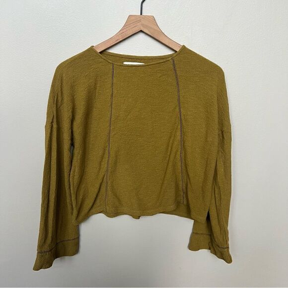 Madewell Texture & Thread Eyelet-Inset Top Spiced Olive Long Sleeve Size XS - Picture 6 of 11